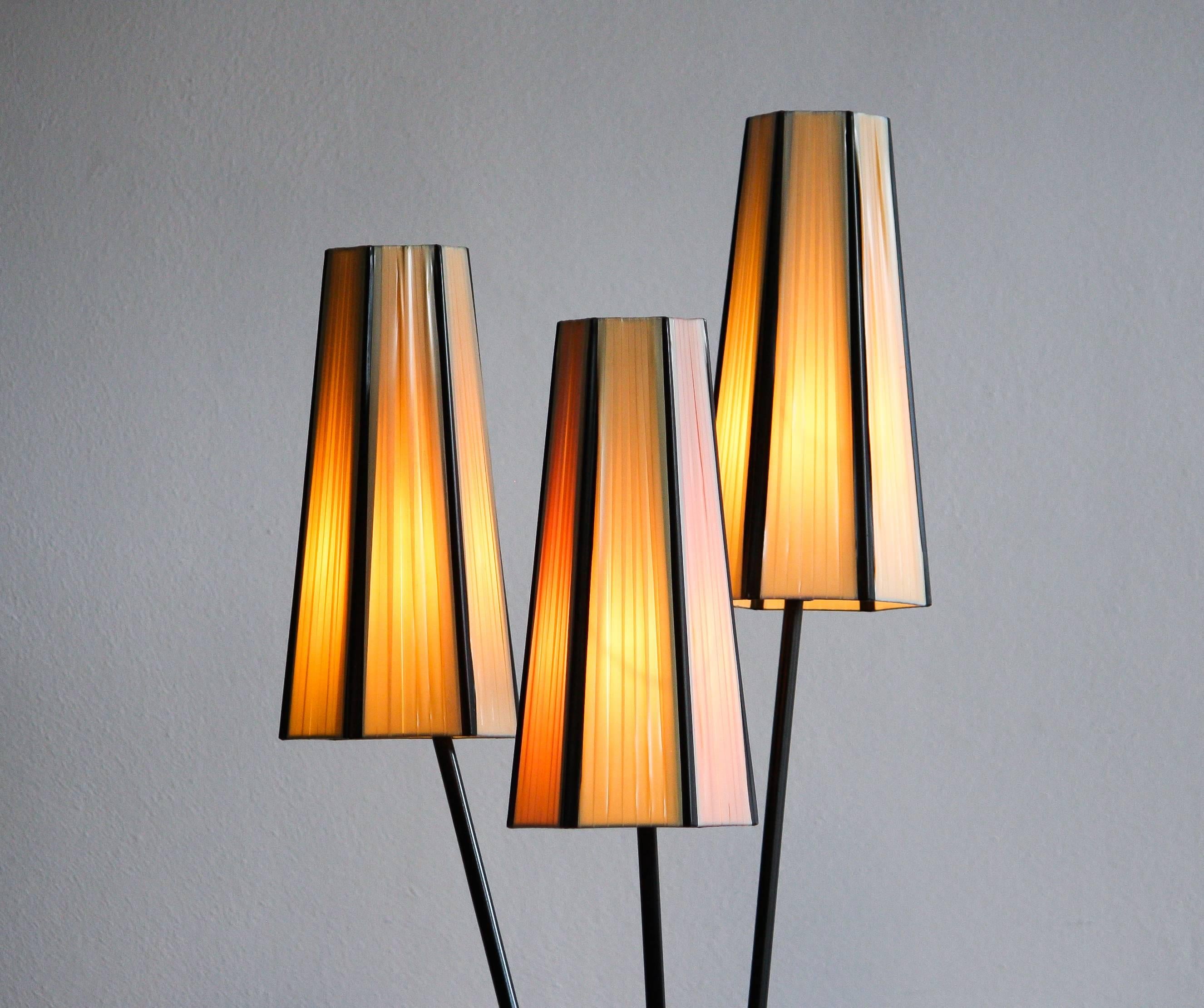 Steel 1950s, Beautiful Three-Light Swedish Floor Lamp