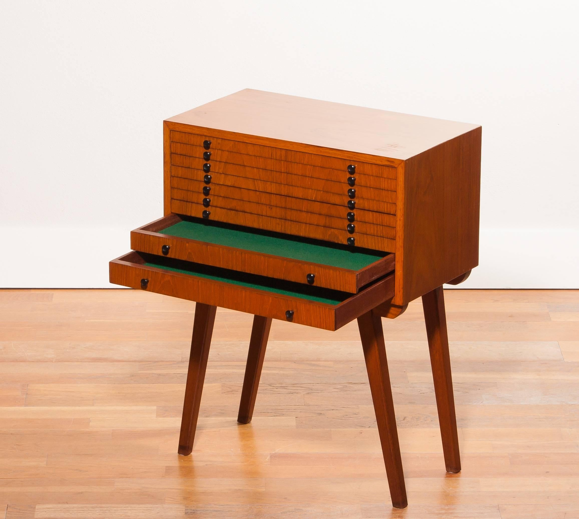 1950s, Teak Coin Collectors Chest of Drawers 1