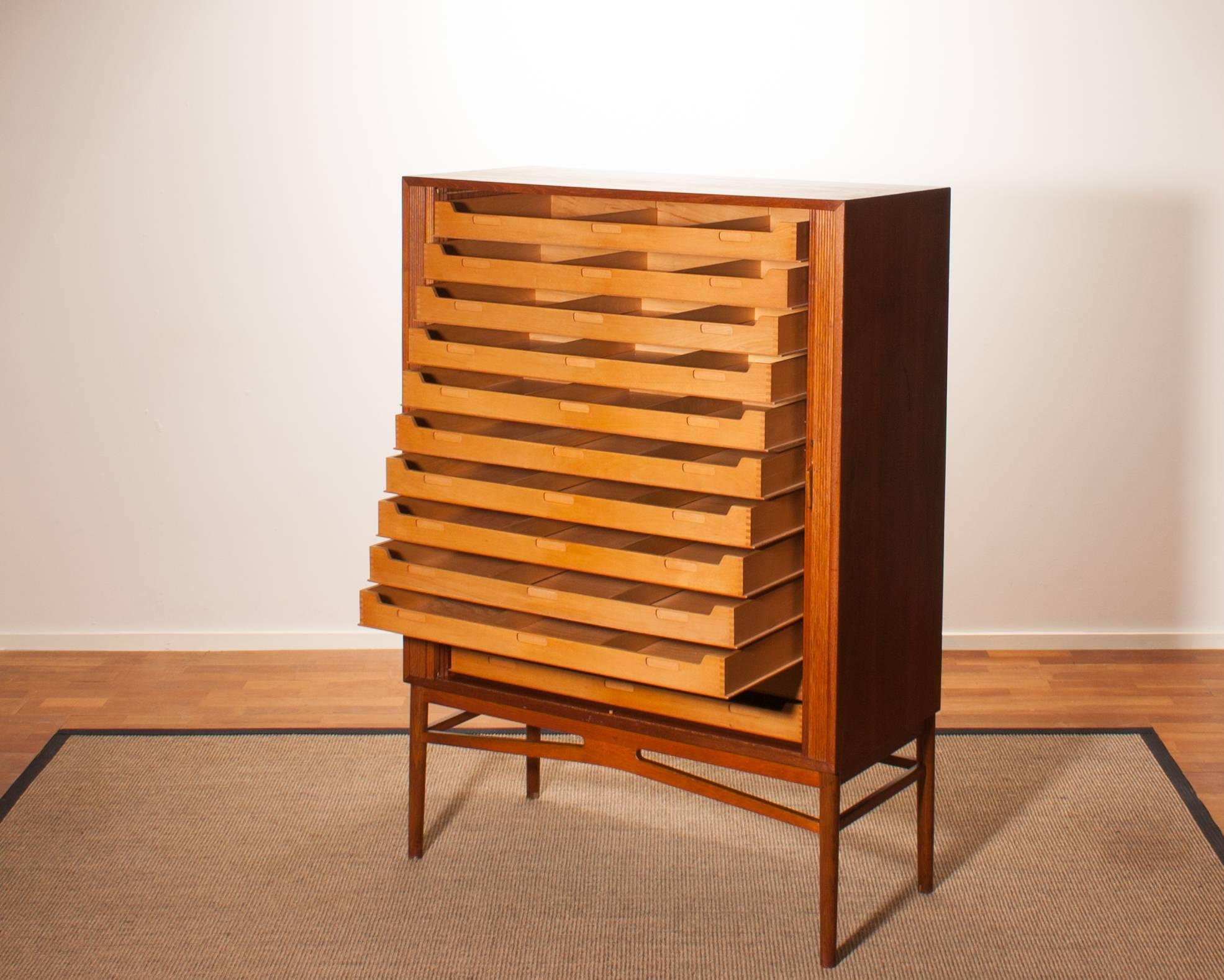1950s, Teak Tambour Archive Cabinet by Carl-Axel Acking 4