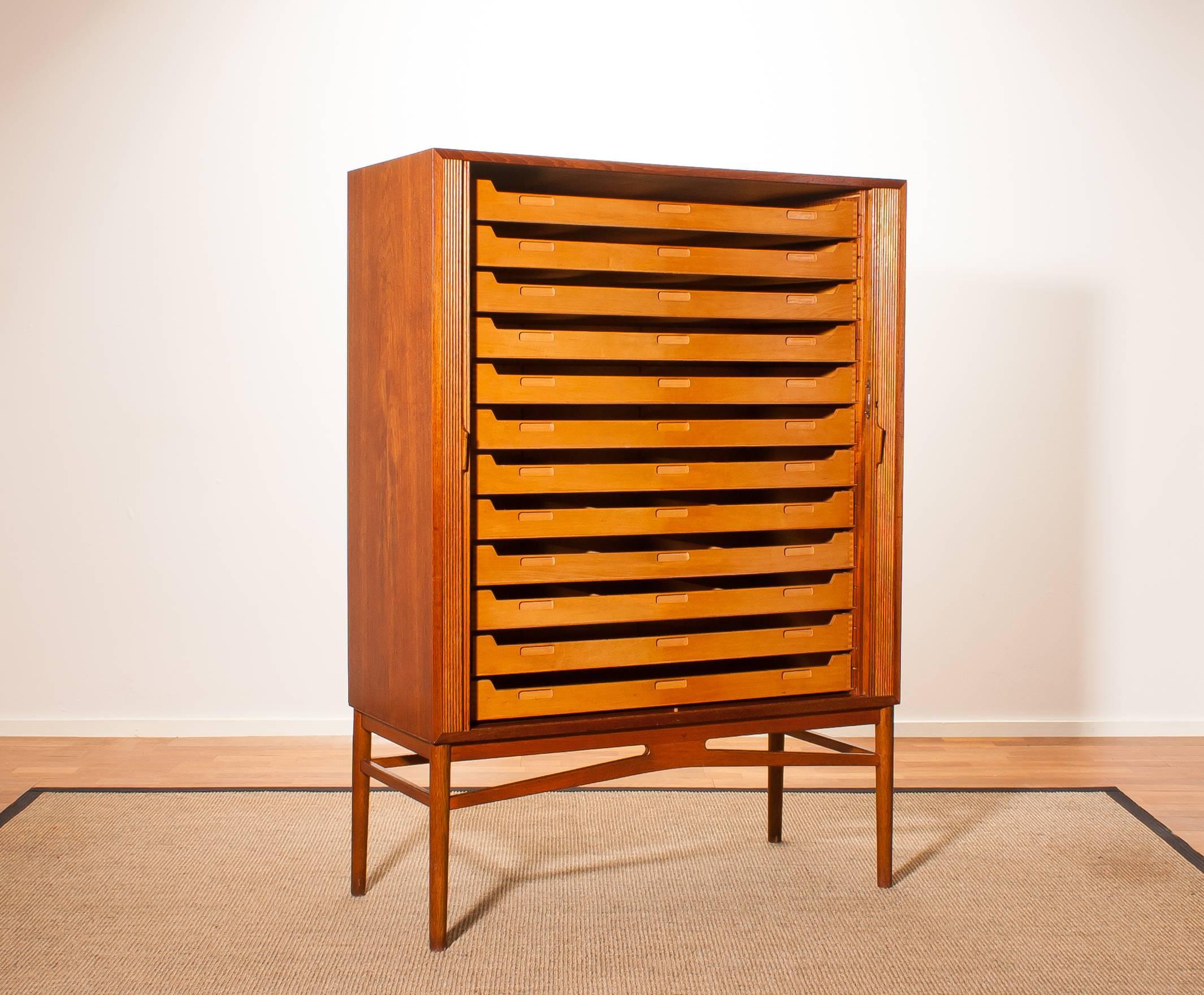 Swedish 1950s, Teak Tambour Archive Cabinet by Carl-Axel Acking