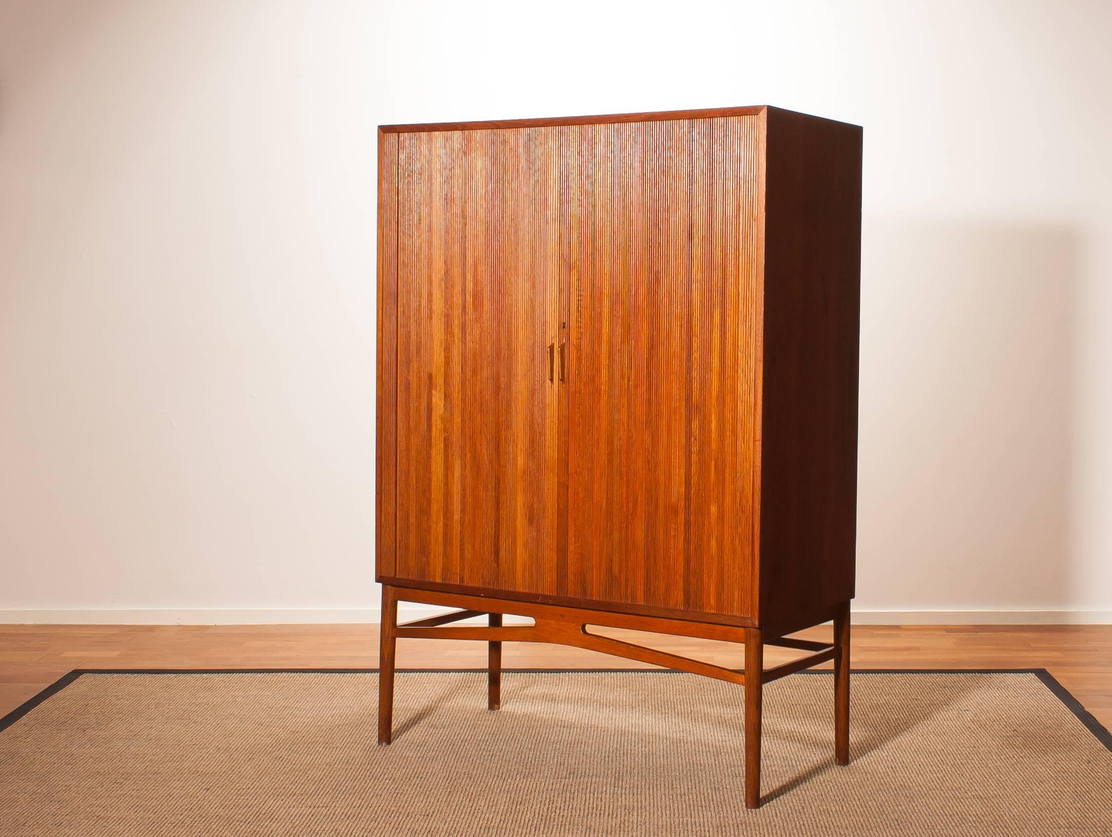 Beech 1950s, Teak Tambour Archive Cabinet by Carl-Axel Acking