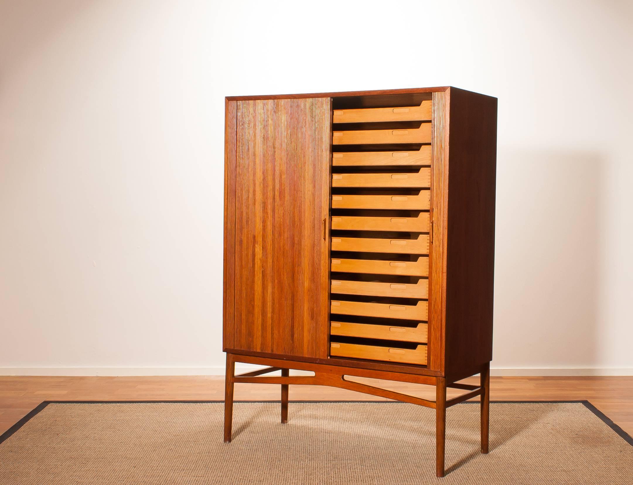 1950s, Teak Tambour Archive Cabinet by Carl-Axel Acking 1