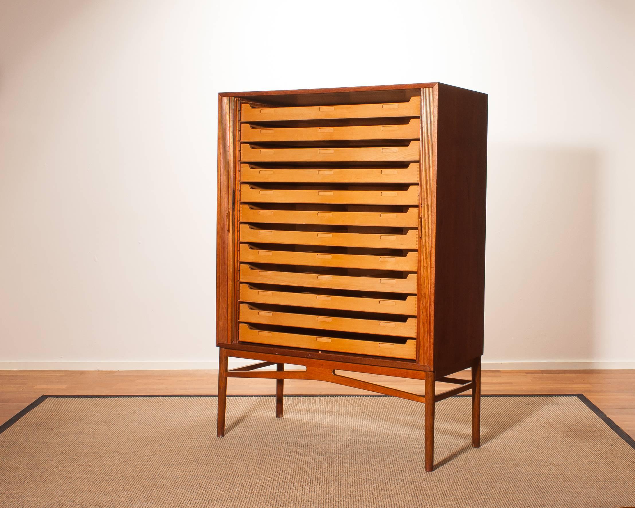 1950s, Teak Tambour Archive Cabinet by Carl-Axel Acking 2