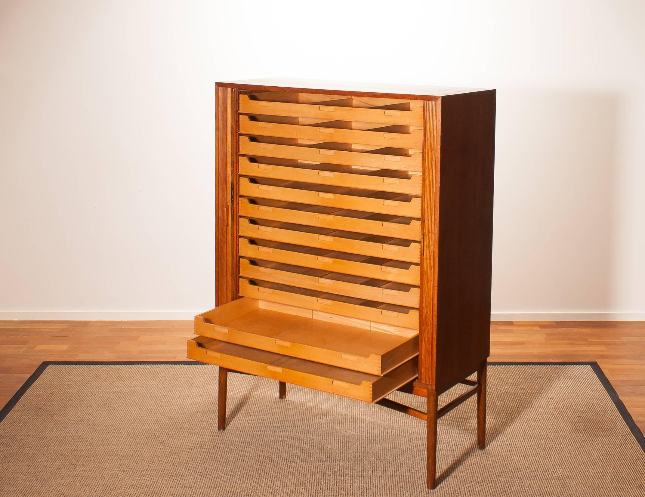 1950s, Teak Tambour Archive Cabinet by Carl-Axel Acking 3