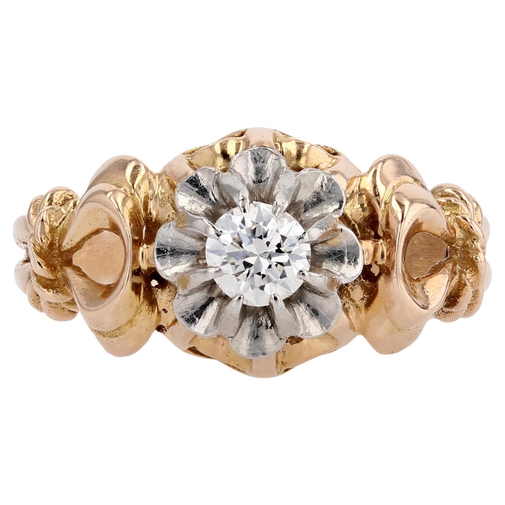 1950s 0, 30 Carat Diamond 18 Karat Yellow Gold Solitaire Ring For Sale