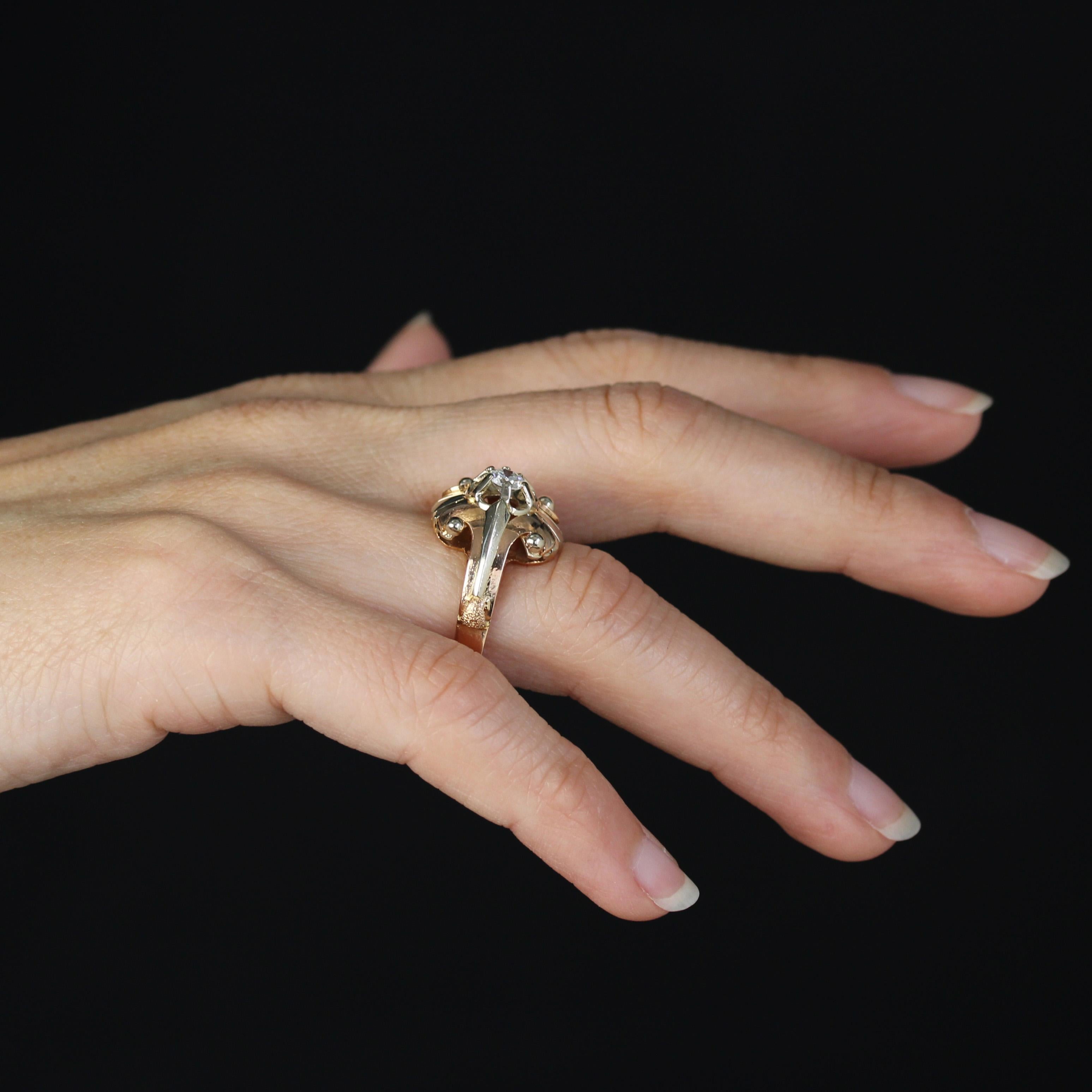 Anello retrò anni '50 con 0,30 diamanti in oro bianco e rosa 18 carati in vendita 4