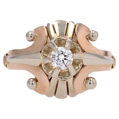 1950s 0, 30 Diamond 18 Karat White and Rose Gold Retro Ring