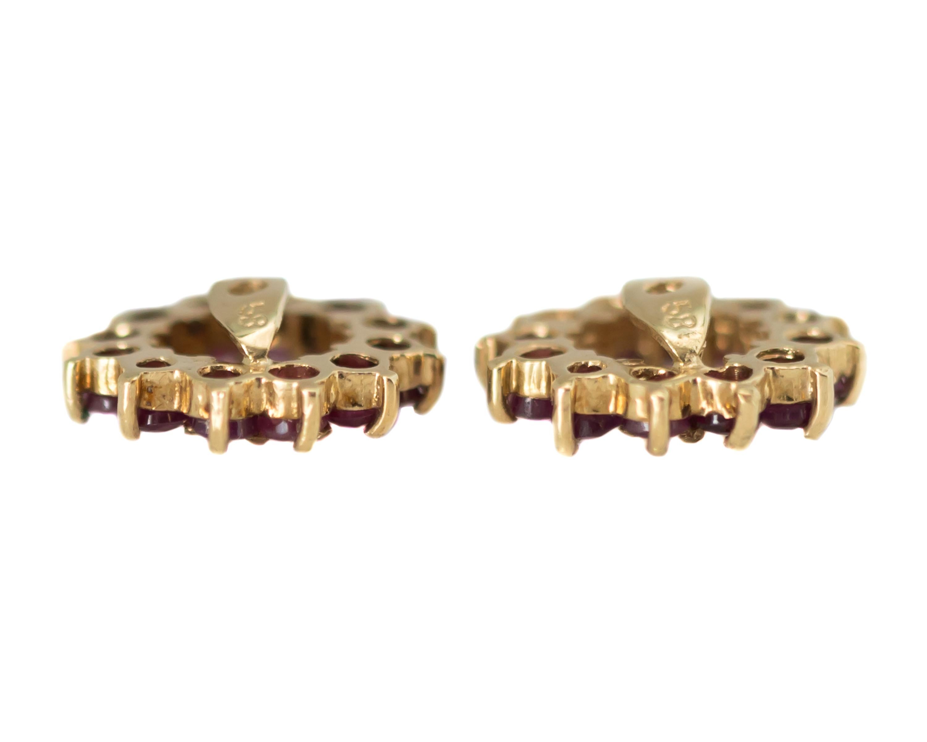 Retro 1950s 0.25 Carat Total Ruby and 14 Karat Yellow Gold Earring Jackets For Sale