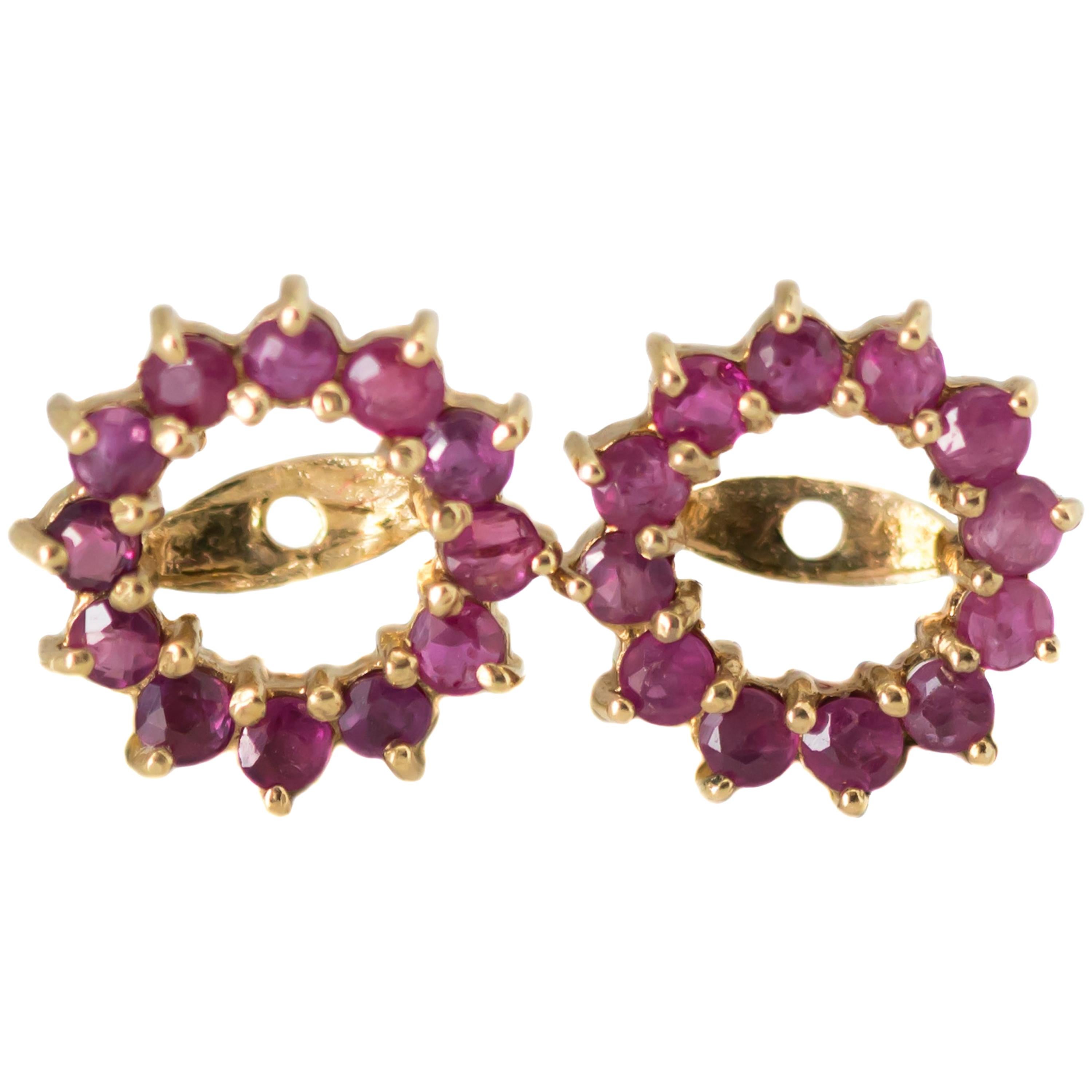 1950s 0.25 Carat Total Ruby and 14 Karat Yellow Gold Earring Jackets For Sale