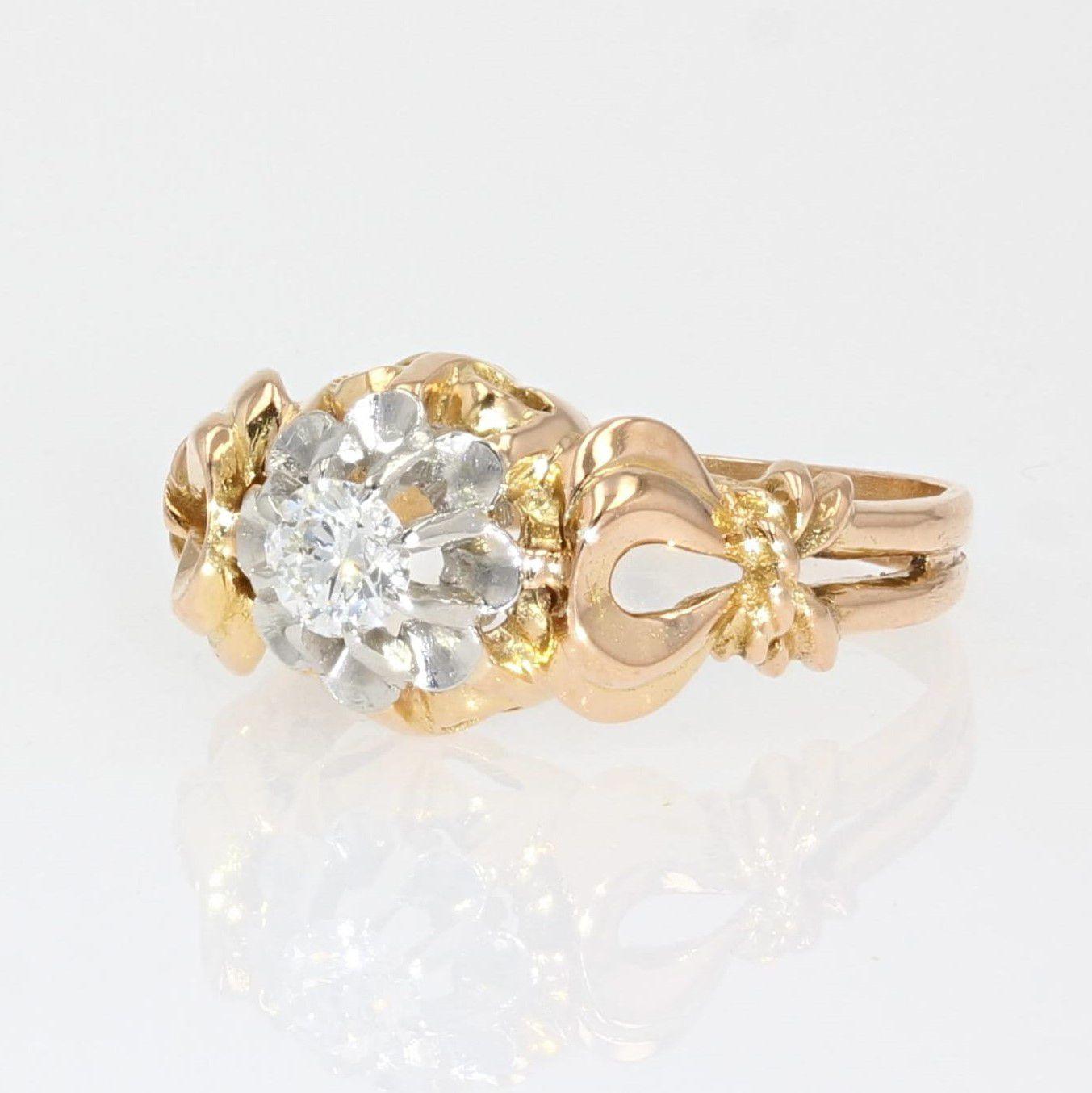 Brilliant Cut 1950s 0, 30 Carat Diamond 18 Karat Yellow Gold Solitaire Ring For Sale