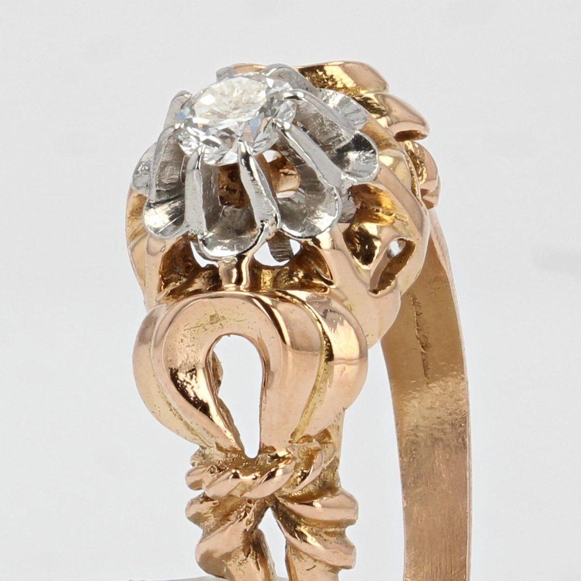 1950s 0, 30 Carat Diamond 18 Karat Yellow Gold Solitaire Ring In Excellent Condition For Sale In Poitiers, FR