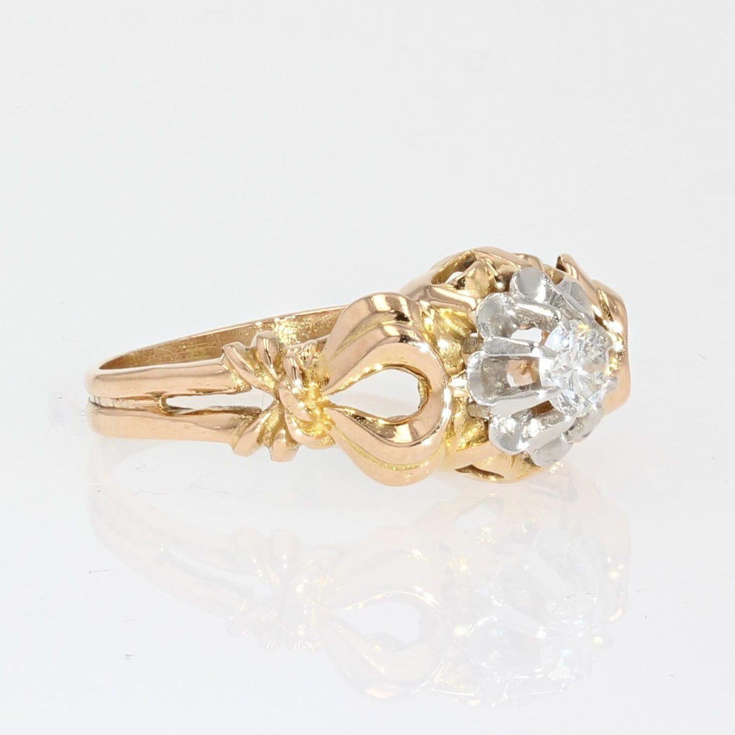 Women's 1950s 0, 30 Carat Diamond 18 Karat Yellow Gold Solitaire Ring For Sale