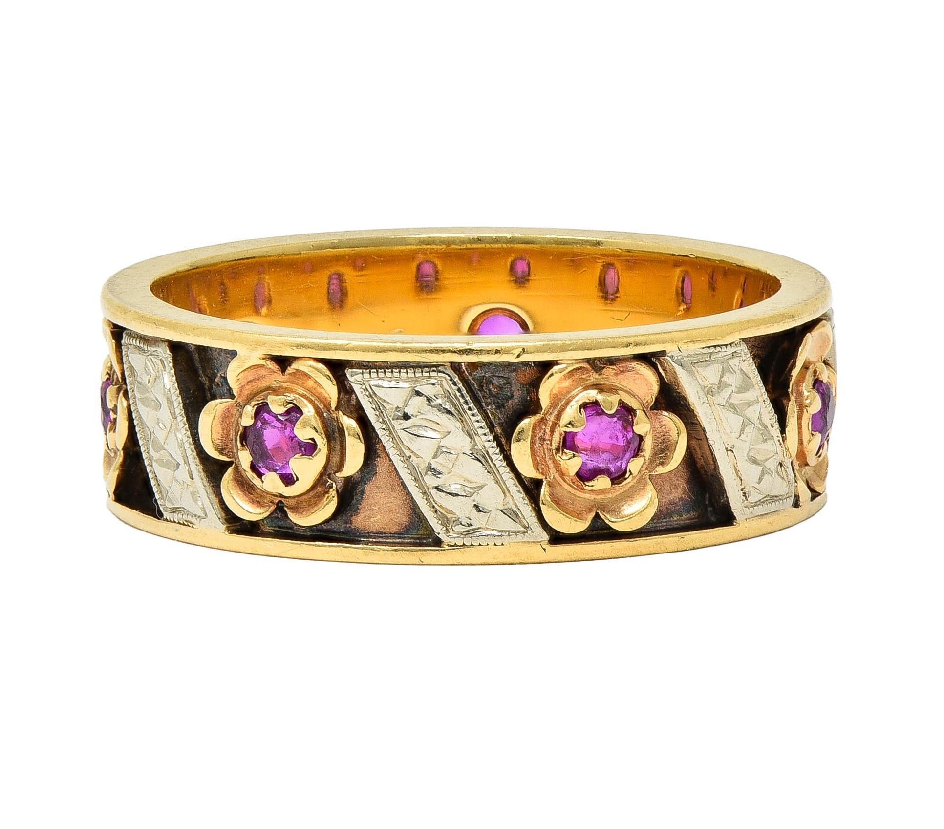 1950's 0.52 CTW Ruby 14 Karat Two-Tone Gold Vintage Floral Band Ring 3