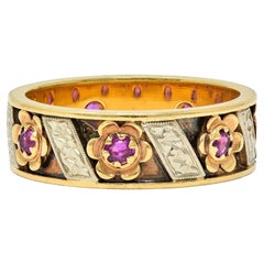 1950's 0.52 CTW Ruby 14 Karat Two-Tone Gold Vintage Floral Band Ring
