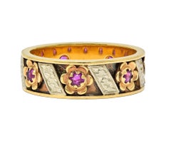 1950
s 0.52 CTW Ruby 14 Karat Two-Tone Gold Vintage Floral Band Ring