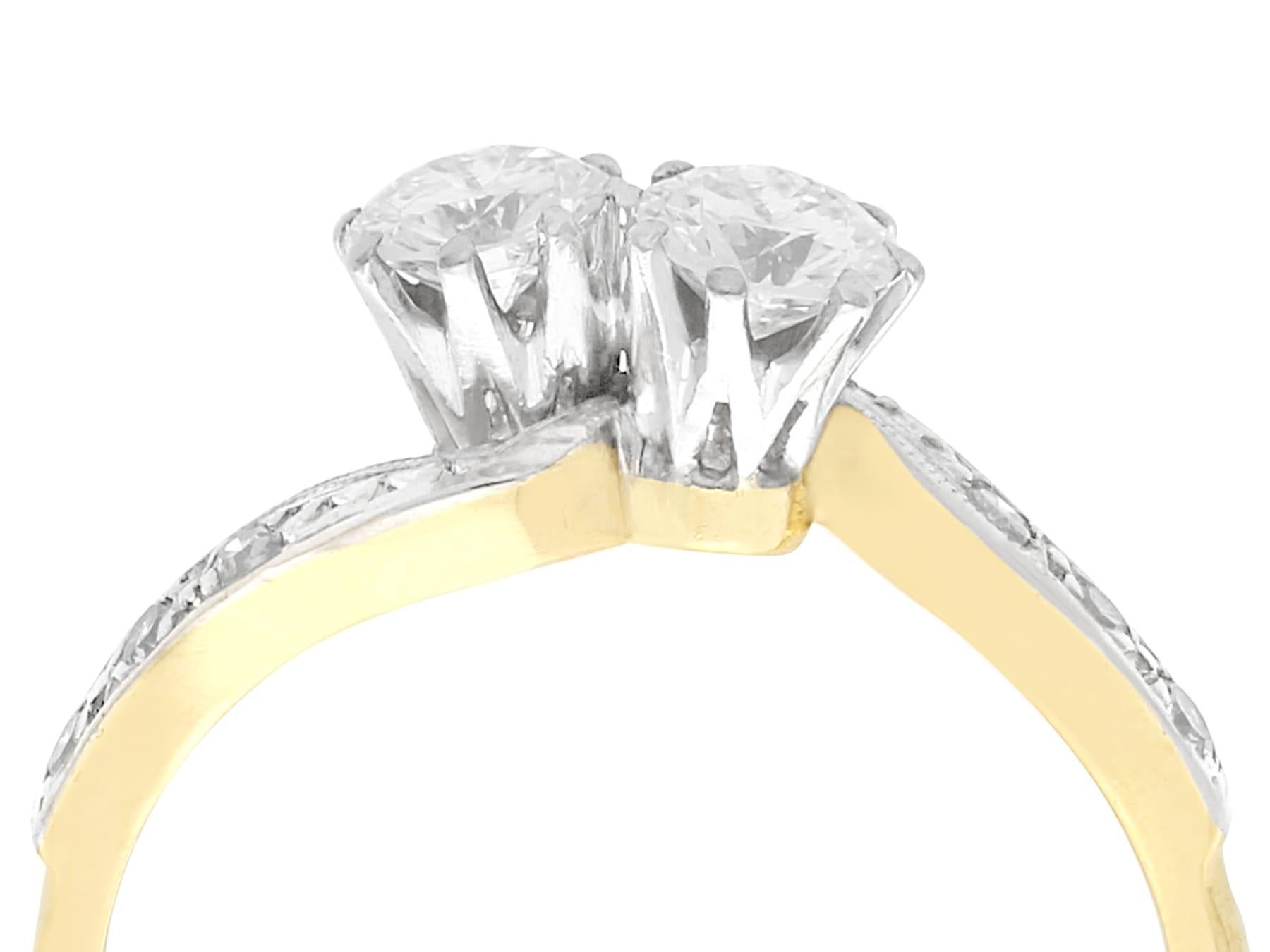 Round Cut 1950s 0.65 Carat Diamond Yellow Gold Platinum Set Twist Ring For Sale