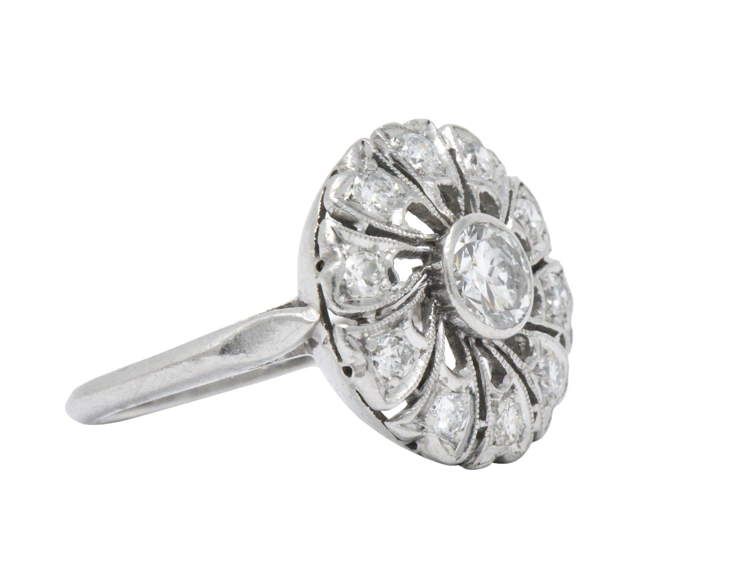 Retro 1950s 0.72 Carat Diamond Cluster Platinum Alternative Engagement Ring