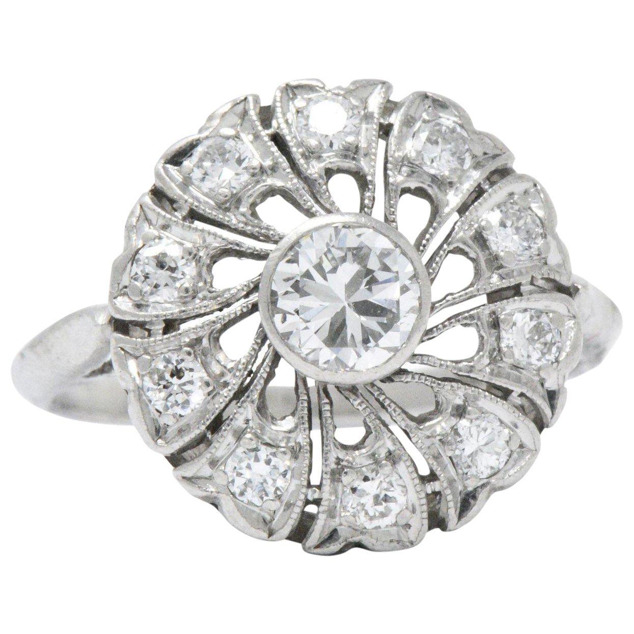 1950s 0.72 Carat Diamond Cluster Platinum Alternative Engagement Ring