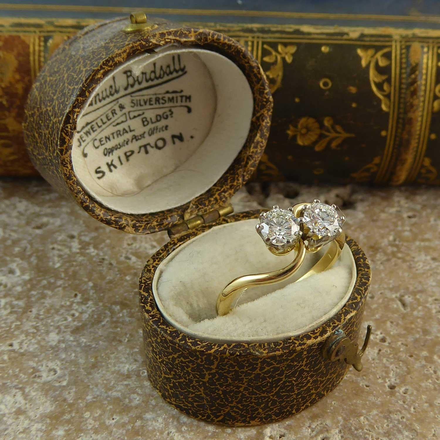 1950s 0.73 Carat Diamond Ring, Brilliant Cut Diamonds, Two-Stone Twist 1