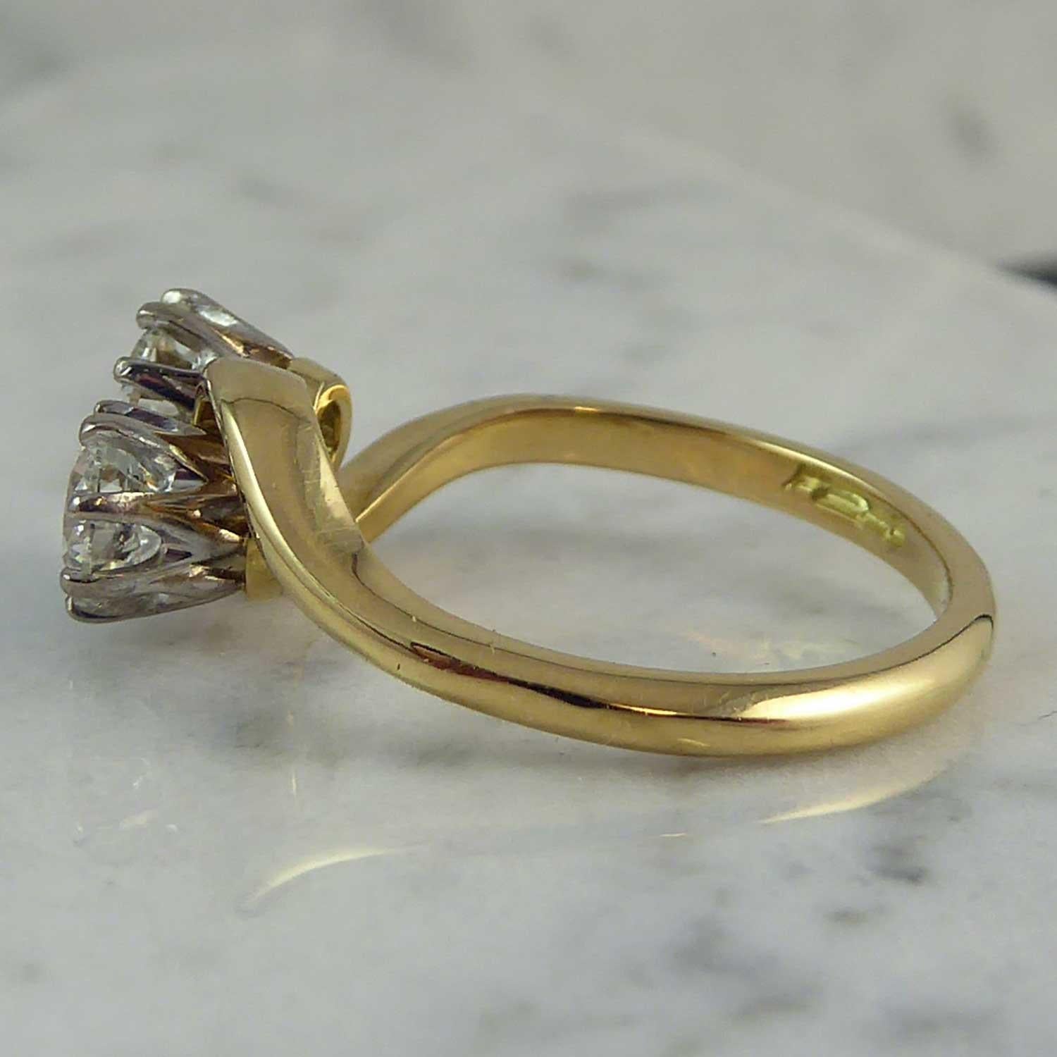 1950s 0.73 Carat Diamond Ring, Brilliant Cut Diamonds, Two-Stone Twist 3