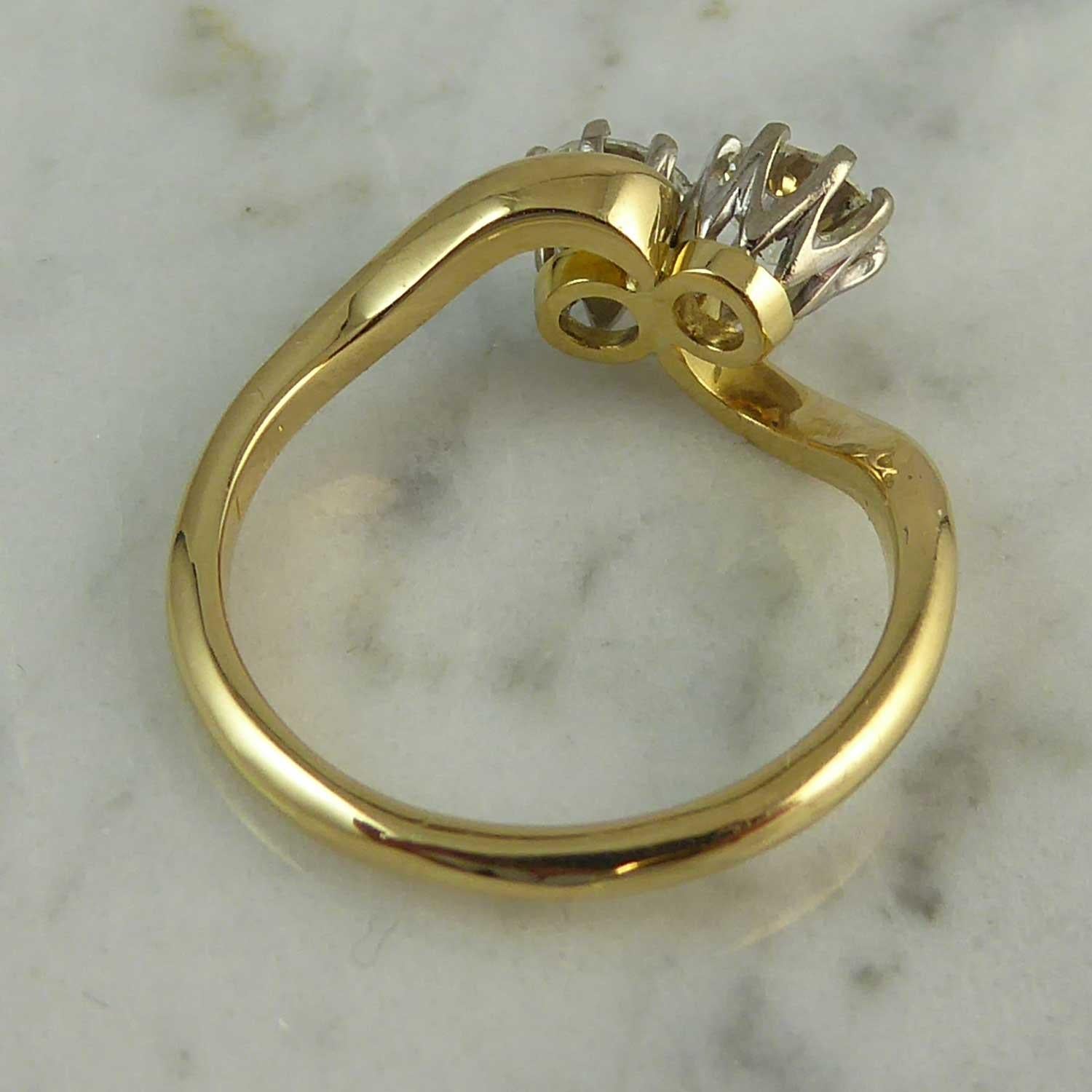 1950s 0.73 Carat Diamond Ring, Brilliant Cut Diamonds, Two-Stone Twist 4