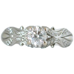Vintage 1950s 0.75 Carat Total Diamond and 14 Karat White Gold Engagement Ring