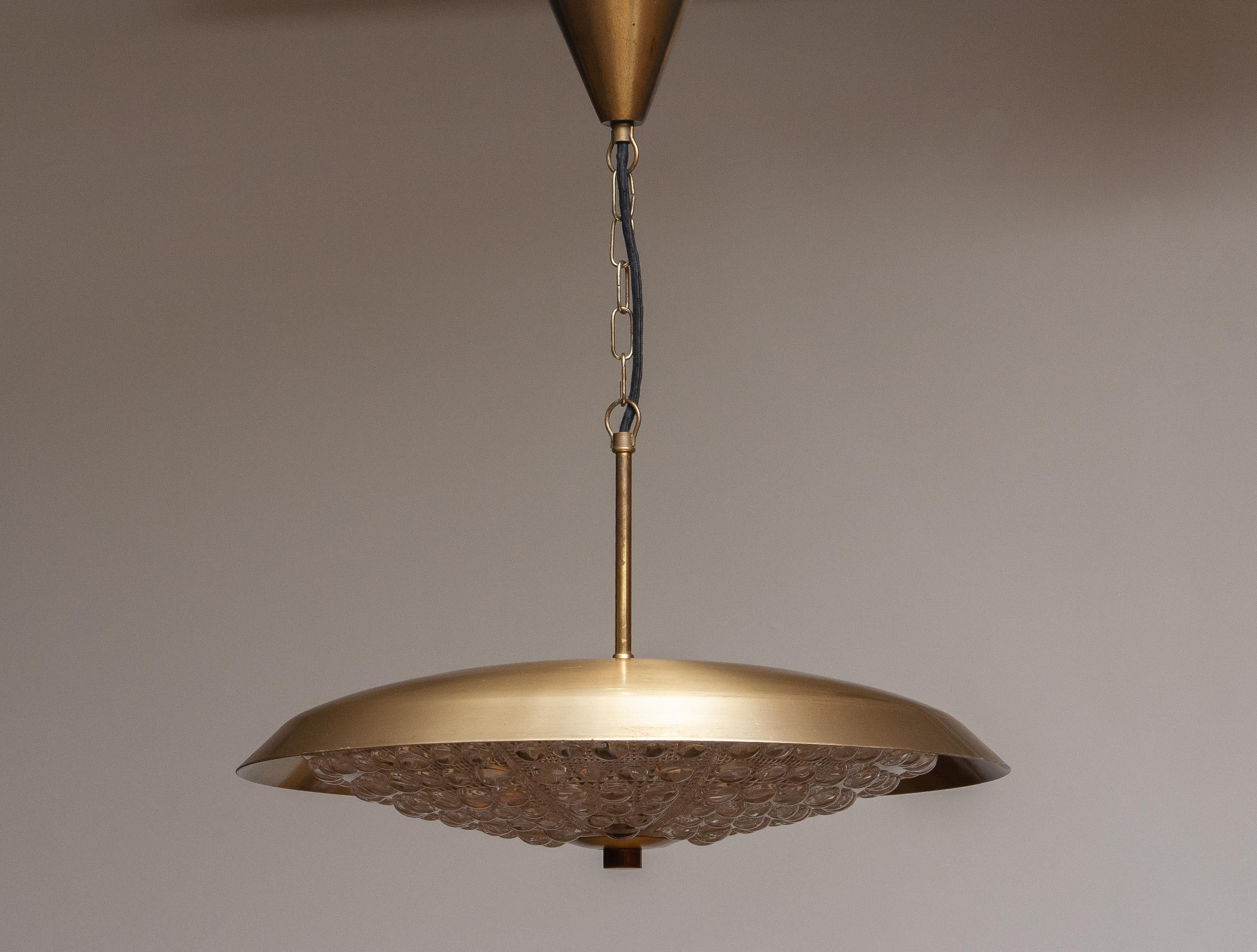 1950s, 1 Brass and Glass Ceiling Lamp Designed by Carl Fagerlund for Orrefors 1