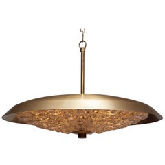 1950s, 1 Brass and Glass Ceiling Lamp Designed by Carl Fagerlund for Orrefors