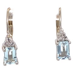 1950s 1 Carat Aquamarine and Diamond Hoop Earrings in 14 Karat White Gold