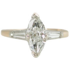 1950s 1 Carat Total Marquise Diamond Engagement Ring in 14 Karat Two-Tone Gold