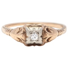 1950s 10 Karat Yellow and White Gold Diamond Engagement Ring