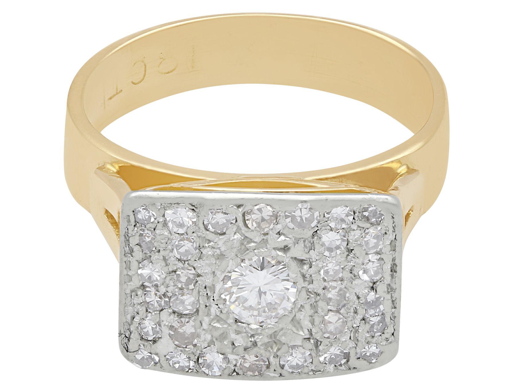 Art Deco 1950s, 1.06 Carat Diamond and Gold Cocktail Ring