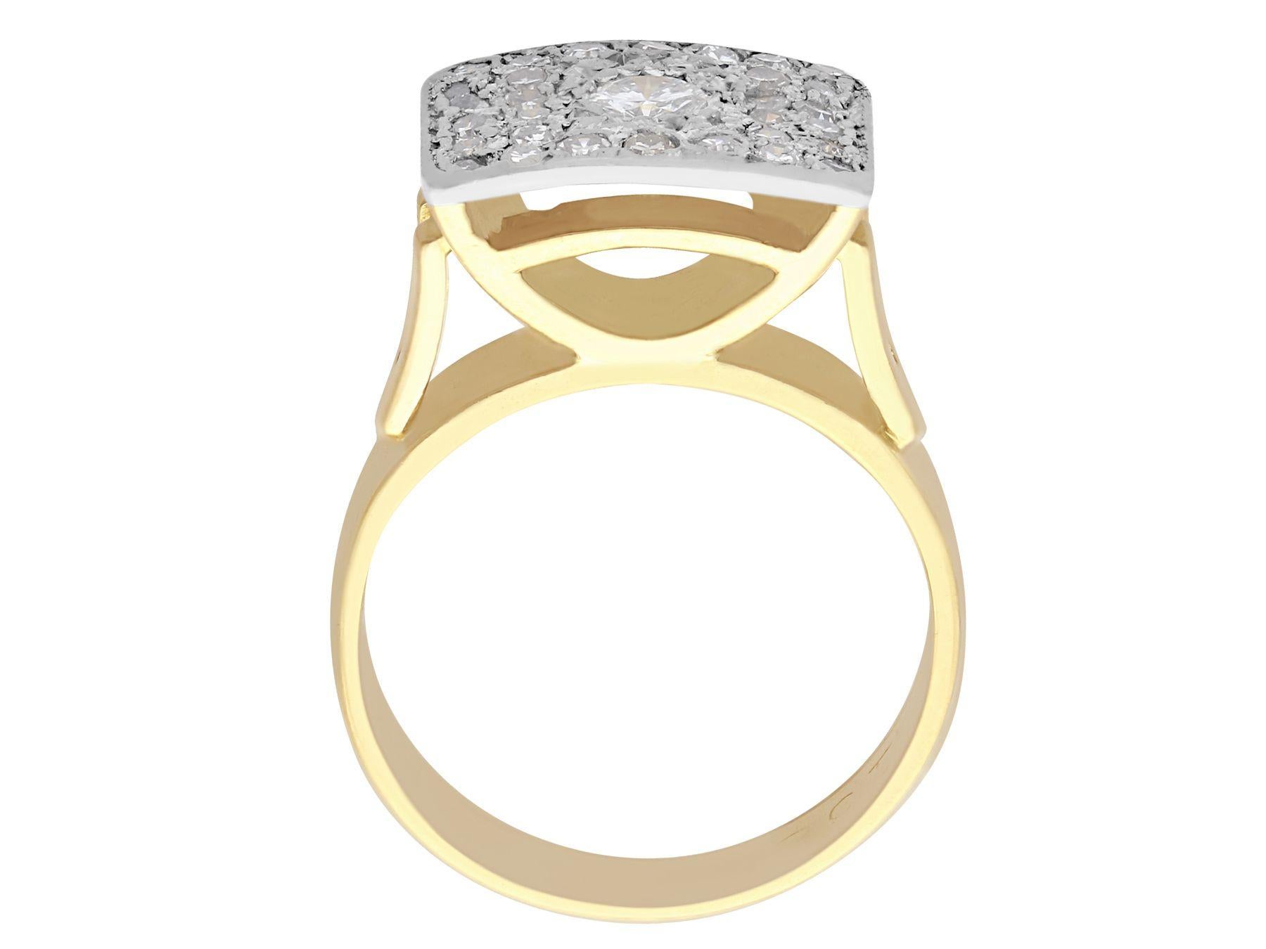 Round Cut 1950s, 1.06 Carat Diamond and Gold Cocktail Ring