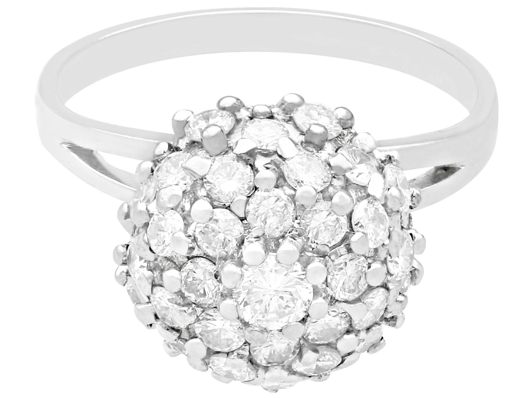Round Cut Art Deco Style 1.07 Carat Diamond and White Gold Cluster Ring For Sale