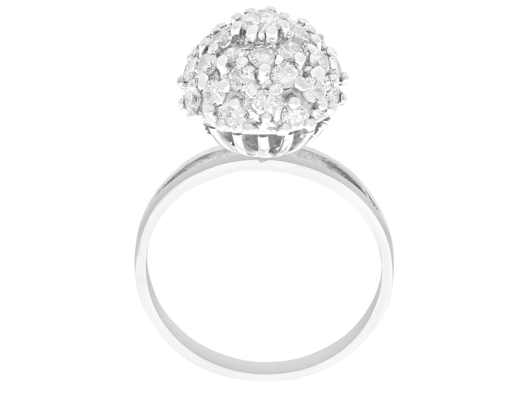 Round Cut 1950s 1.07 Carat Diamond and White Gold Cluster Ring For Sale
