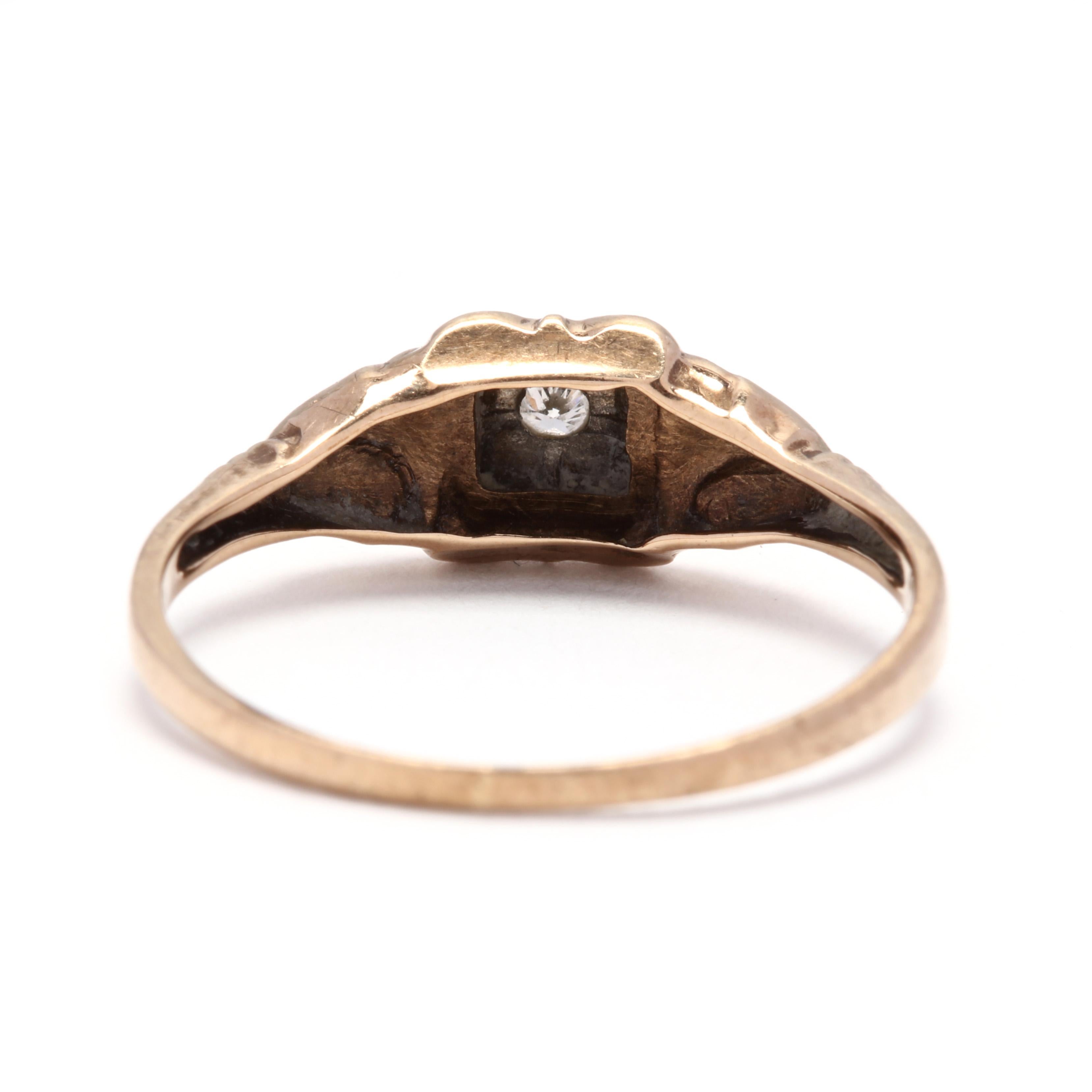 Retro 1950s 10 Karat Yellow and White Gold Diamond Engagement Ring
