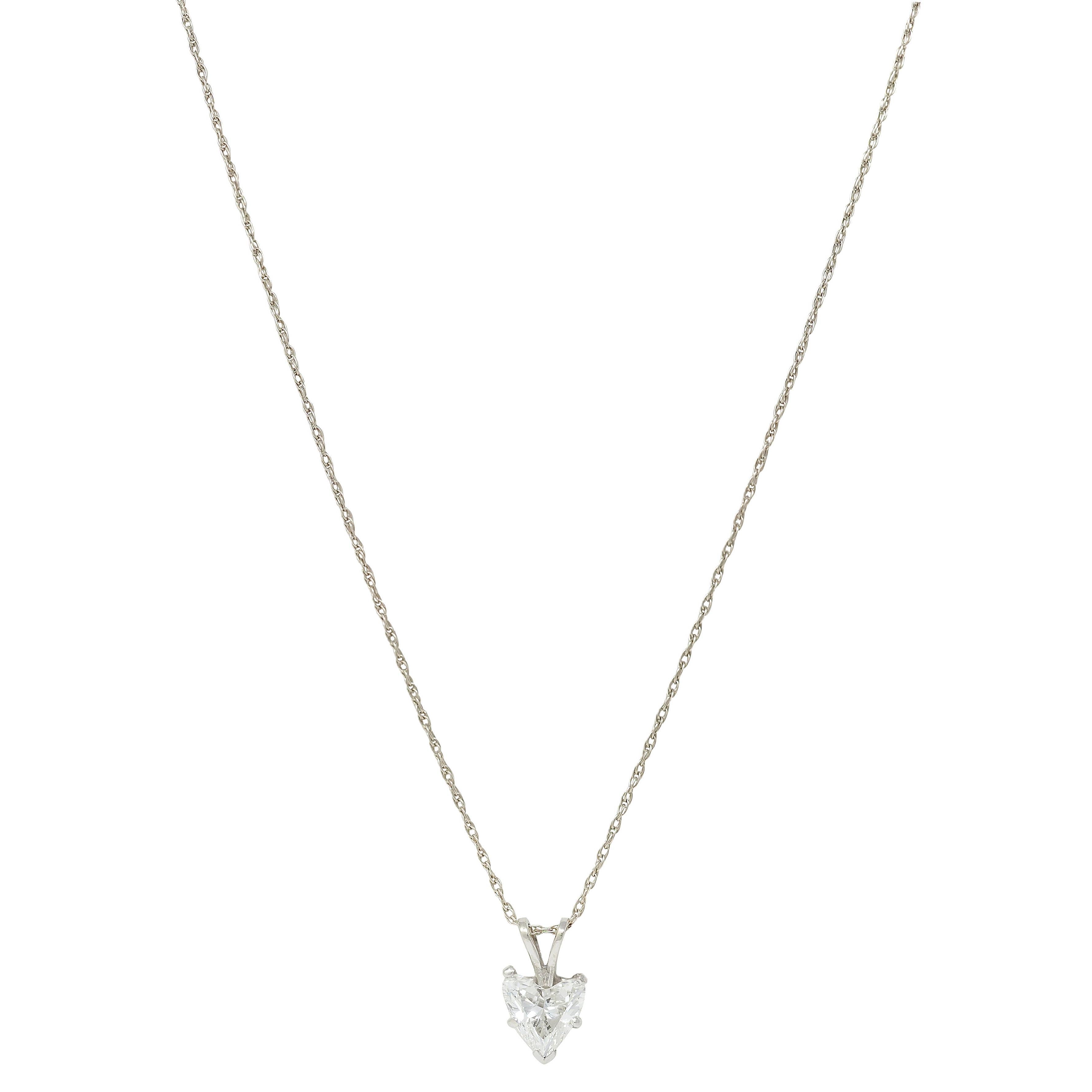 1950's 1.14 CTW Diamond Heart Cut 14K Gold Vintage Pendant Drop Necklace GIA en venta 4