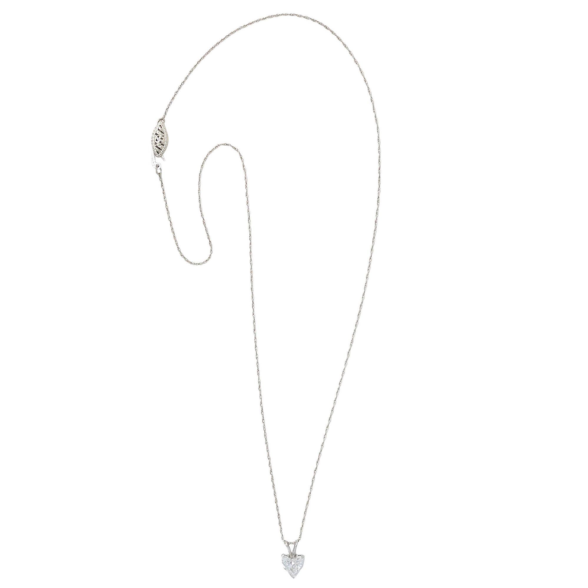 1950's 1.14 CTW Diamond Heart Cut 14K Gold Vintage Pendant Drop Necklace GIA Moderno en venta