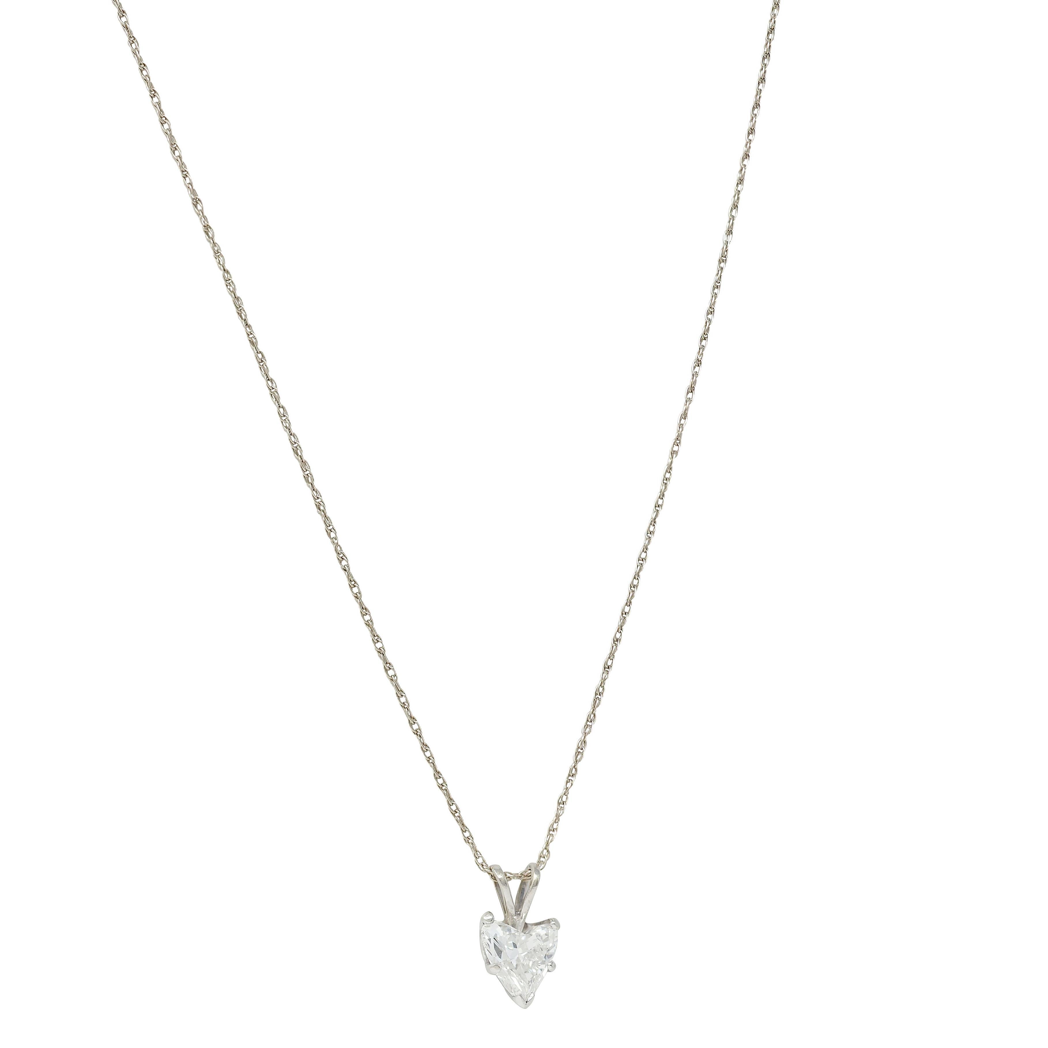 1950's 1.14 CTW Diamond Heart Cut 14K Gold Vintage Pendant Drop Necklace GIA en Excelente estado para la venta en Philadelphia, PA