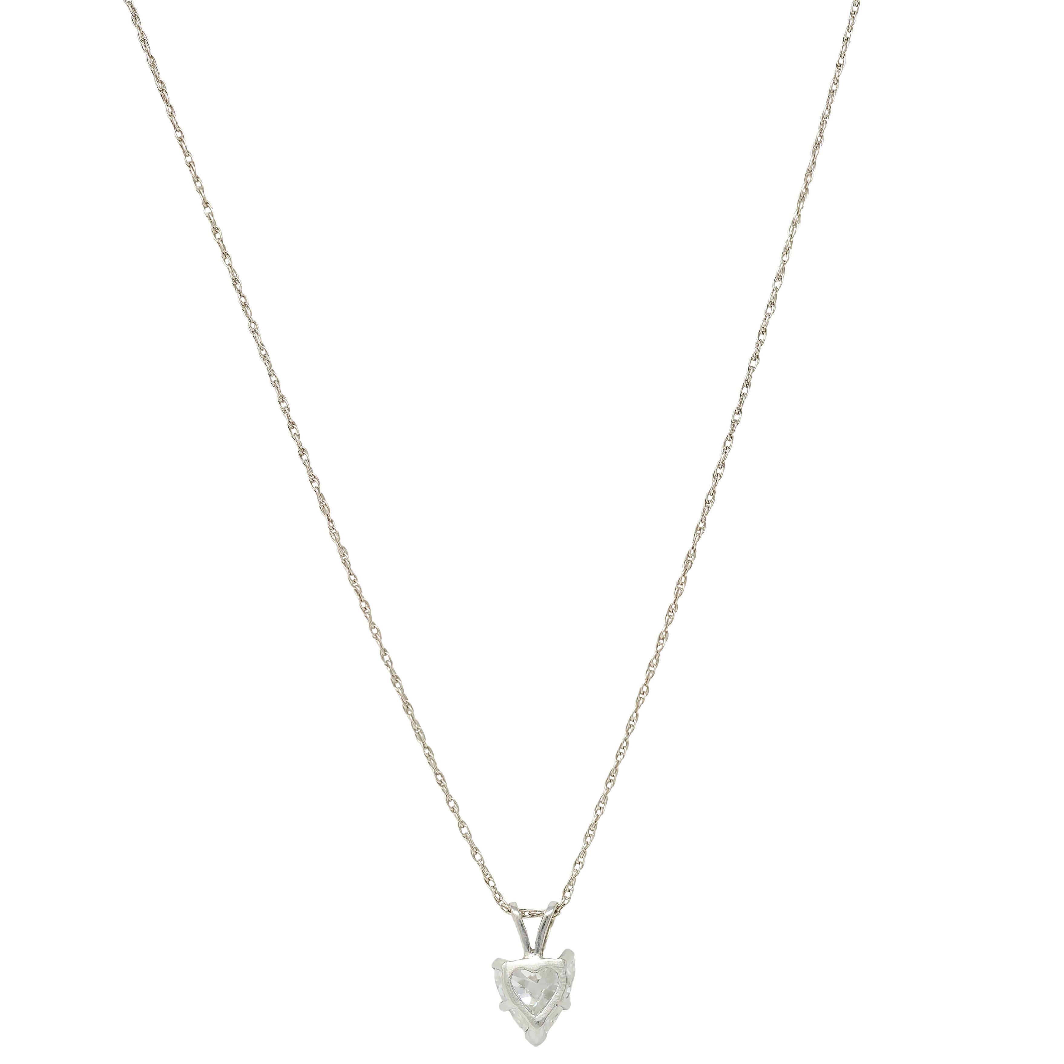 Femenino o masculino 1950's 1.14 CTW Diamond Heart Cut 14K Gold Vintage Pendant Drop Necklace GIA en venta