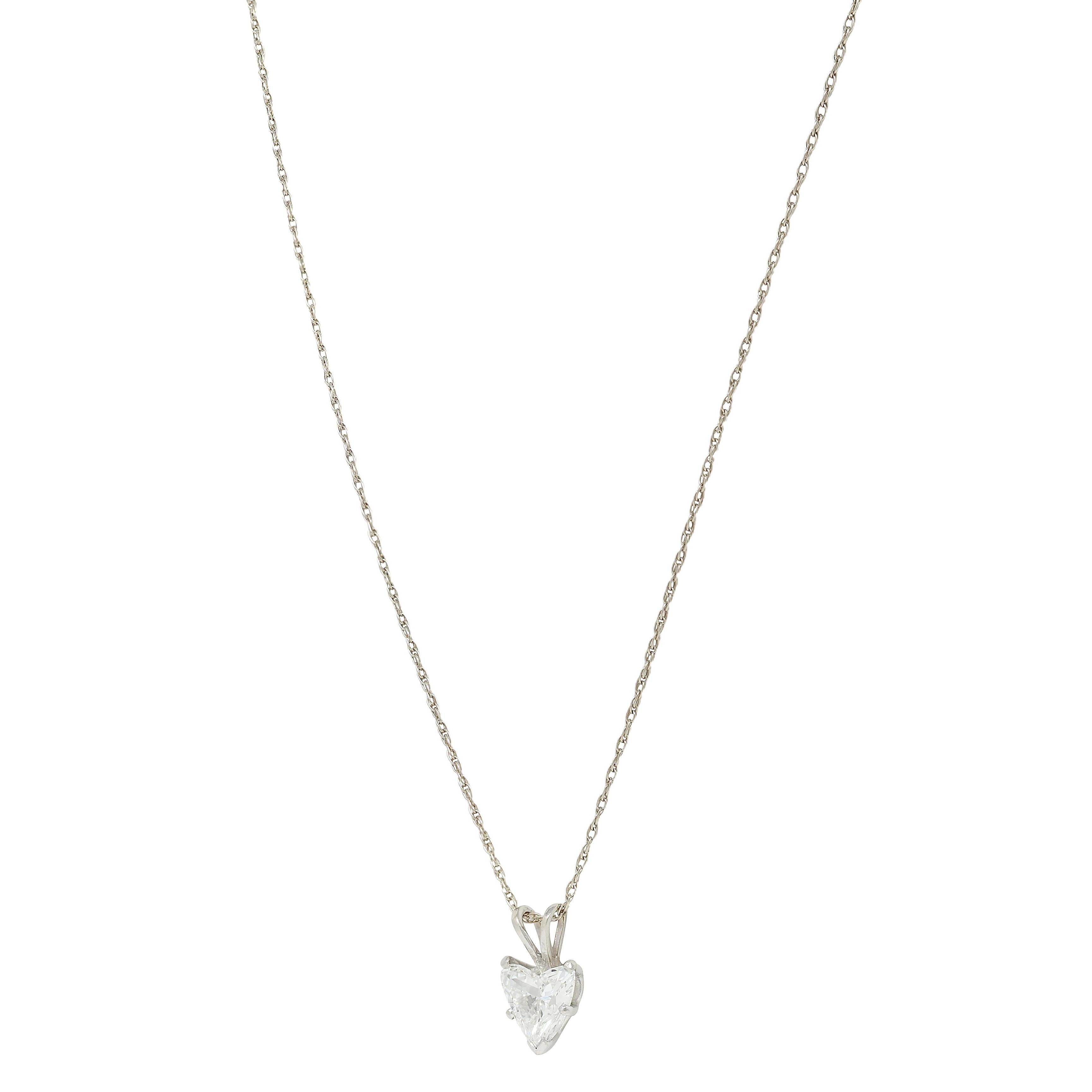1950's 1.14 CTW Diamond Heart Cut 14K Gold Vintage Pendant Drop Necklace GIA en venta 1