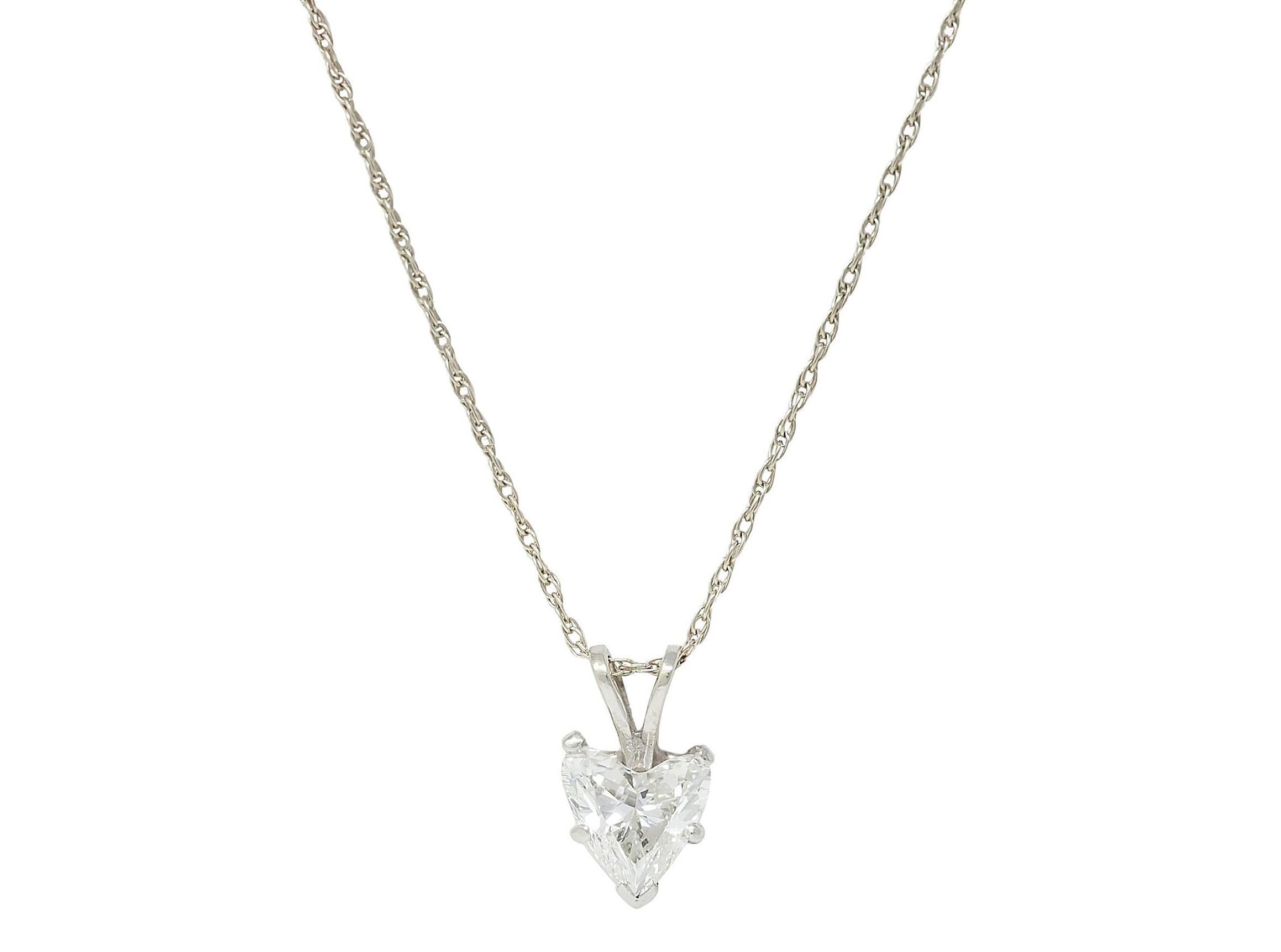 1950's 1.14 CTW Diamond Heart Cut 14K Gold Vintage Pendant Drop Necklace GIA en venta