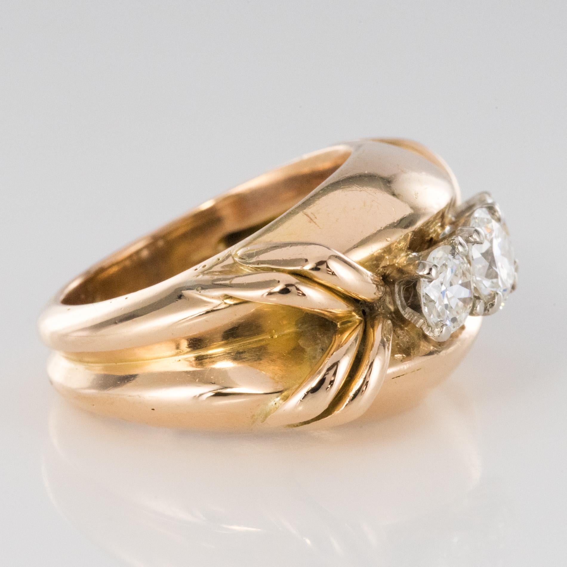 1950s 1.20 Carat Diamonds 18 Karat Rose Gold Tank Ring 6