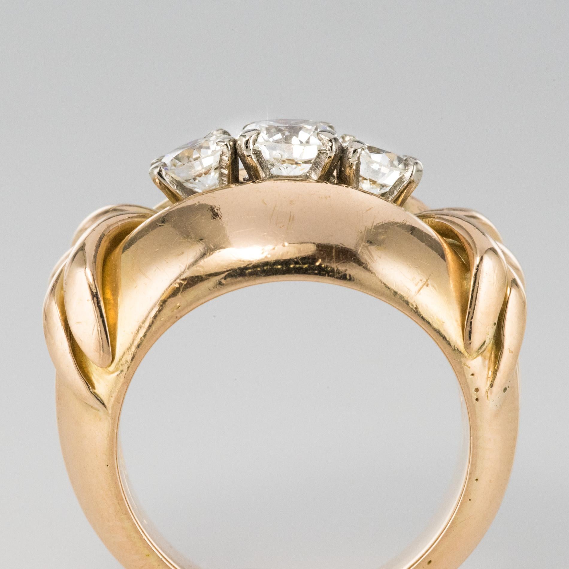 1950s 1.20 Carat Diamonds 18 Karat Rose Gold Tank Ring In Good Condition In Poitiers, FR