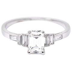 1950's 1.21 CTW Emerald Cut Diamond Platinum Alternative Engagement Ring GIA