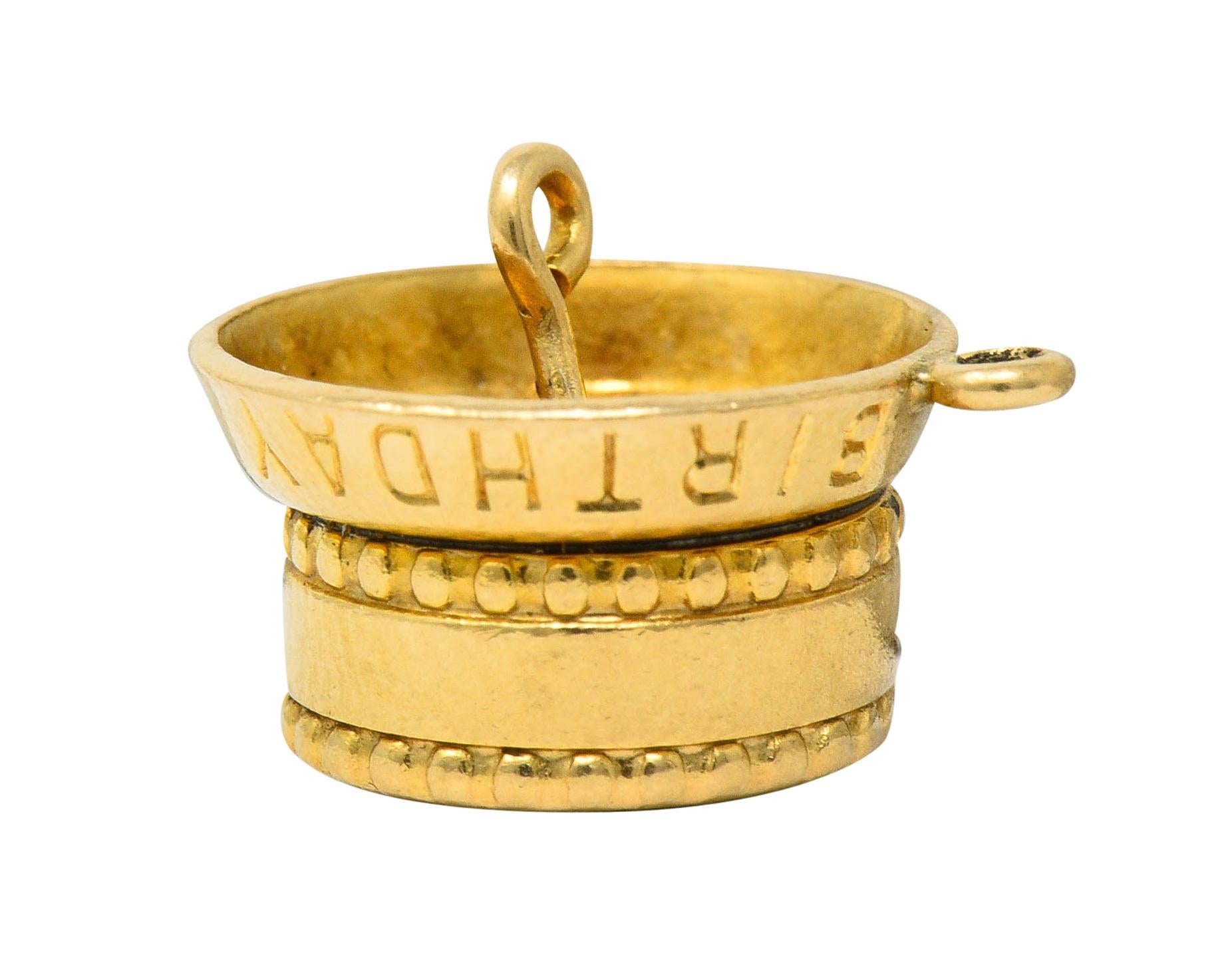 1950s 14 Karat Gold Articulated Candle Birthday Cake Charm 6