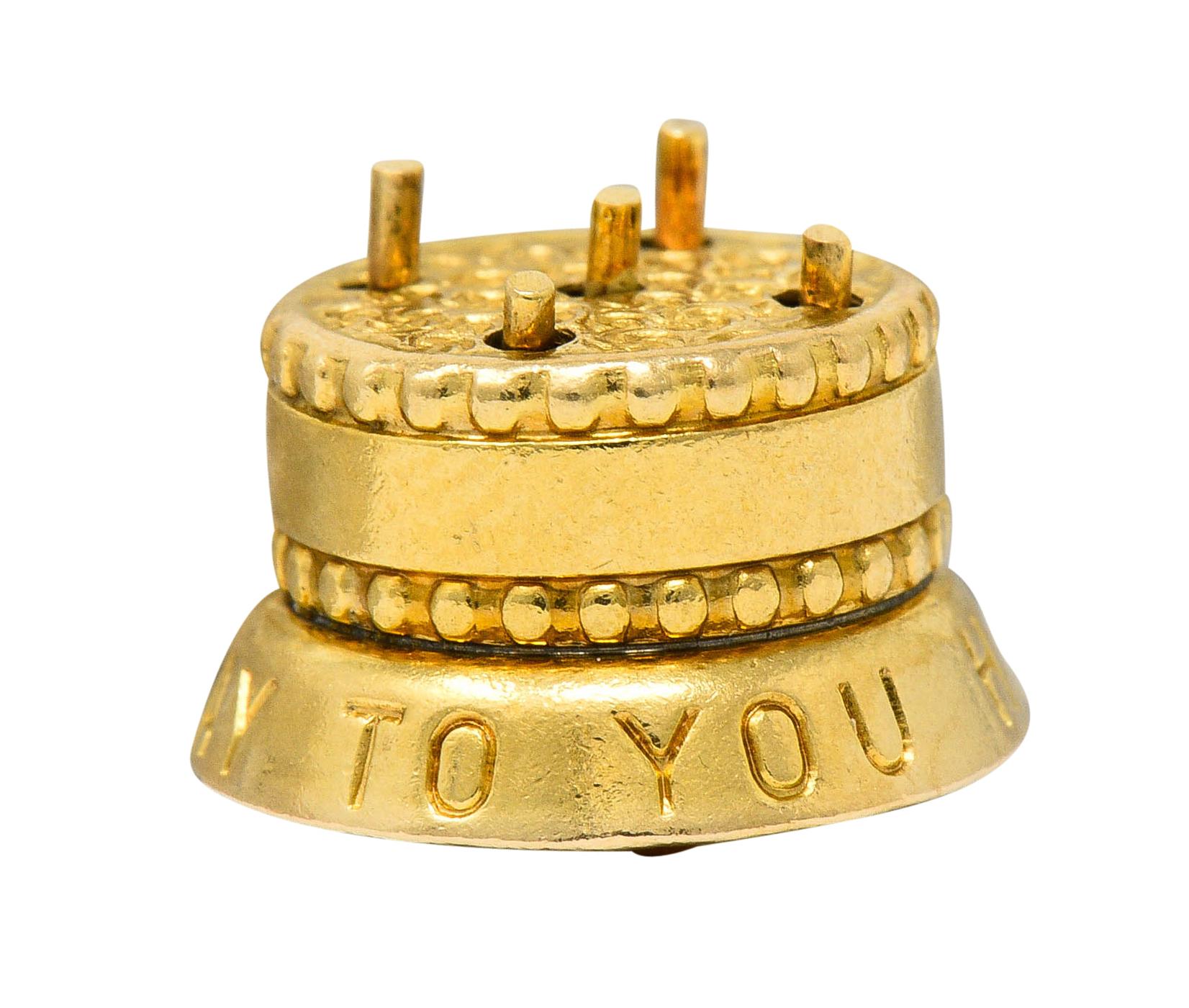 Retro 1950s 14 Karat Gold Articulated Candle Birthday Cake Charm