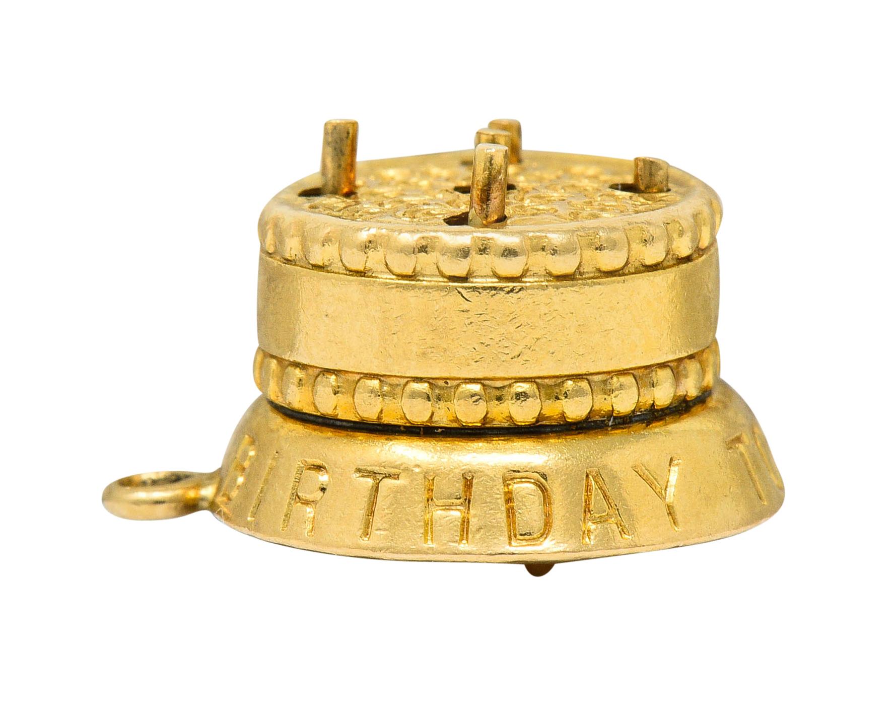 Women's or Men's 1950s 14 Karat Gold Articulated Candle Birthday Cake Charm