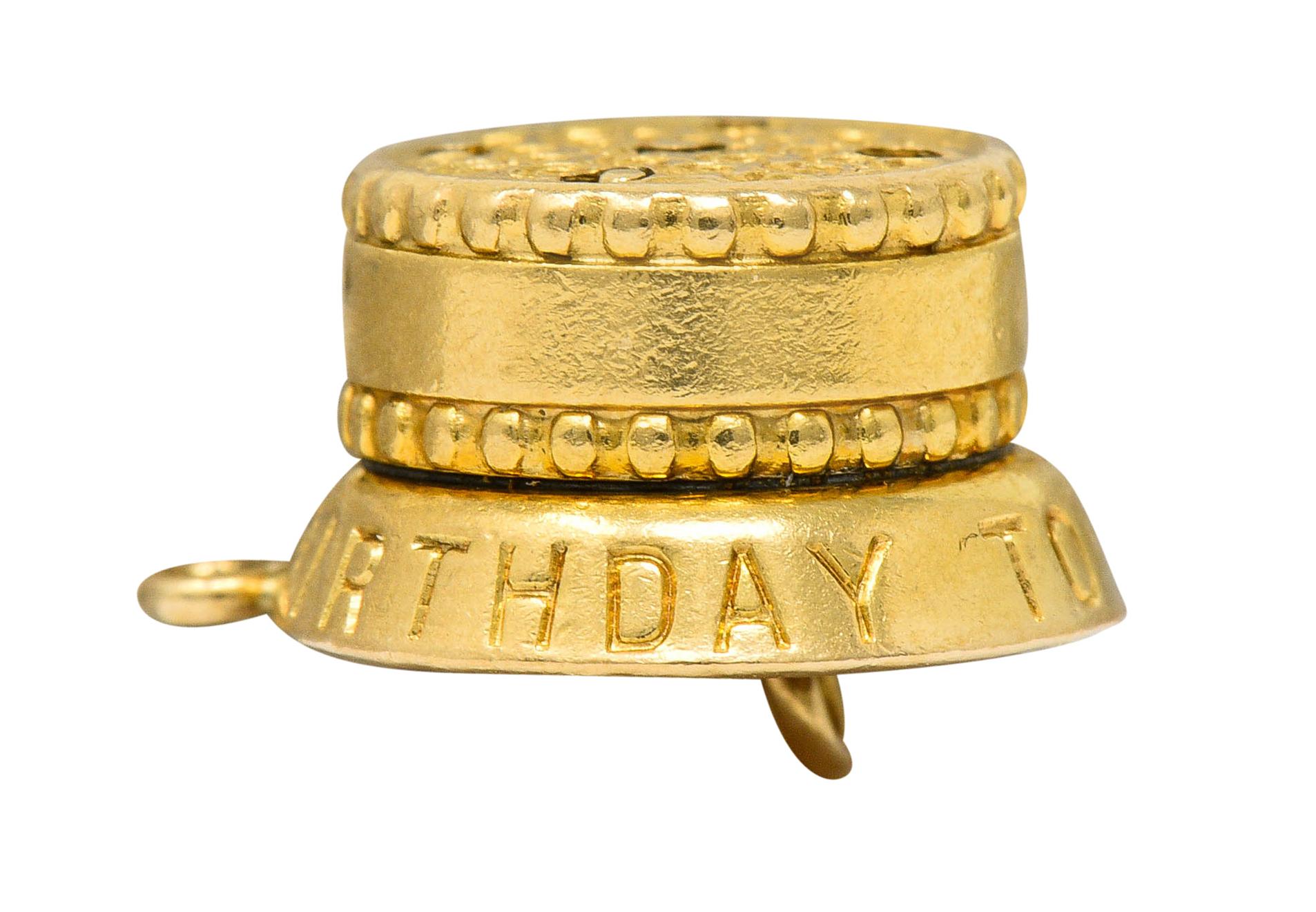 1950s 14 Karat Gold Articulated Candle Birthday Cake Charm 1
