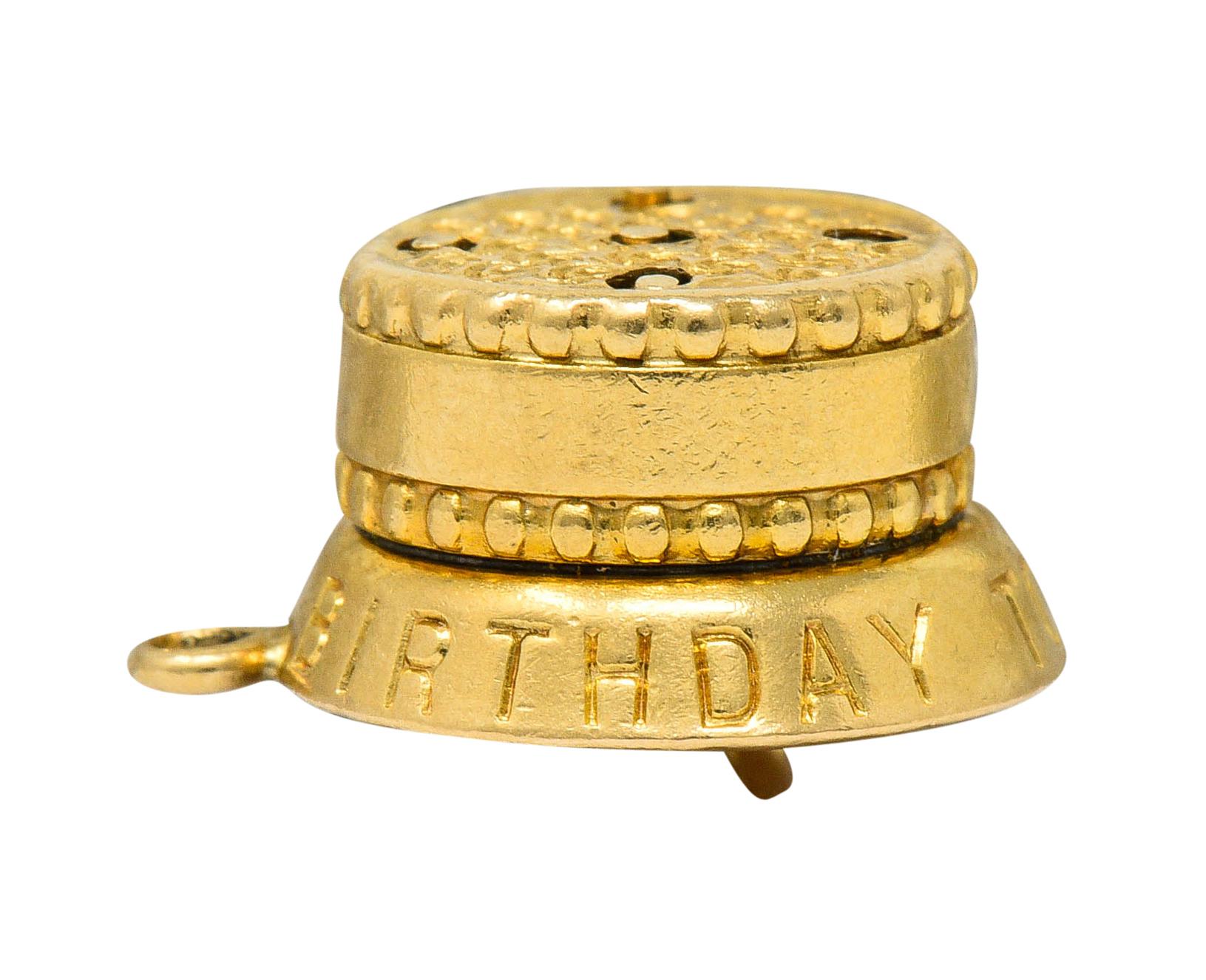 1950s 14 Karat Gold Articulated Candle Birthday Cake Charm 2